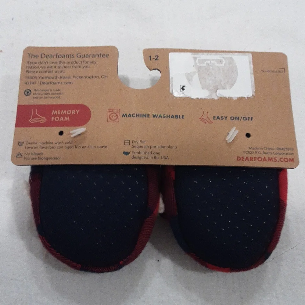 DEARFOAMS Cozy Comfort Baby Bear Plaid Closed Back Slippers NWT
